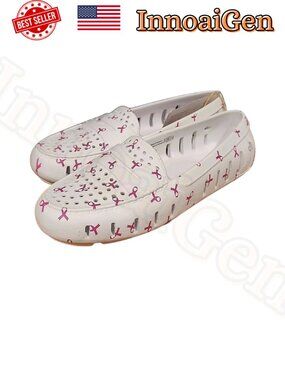 Floafers Posh Driver White Ribbon Breast Cancer Society Loafers Shoes Size 9 NWB